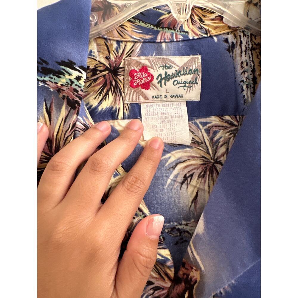 VTG‎ Hilo Hattie Aloha Hawaiian Original Palm Tree Coconut Hibiscus Shirt Large - Picture 3 of 4